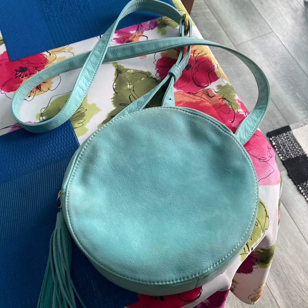 Hobo turquoise, purse, multiple zipper, compartments, inside shoulder bag,